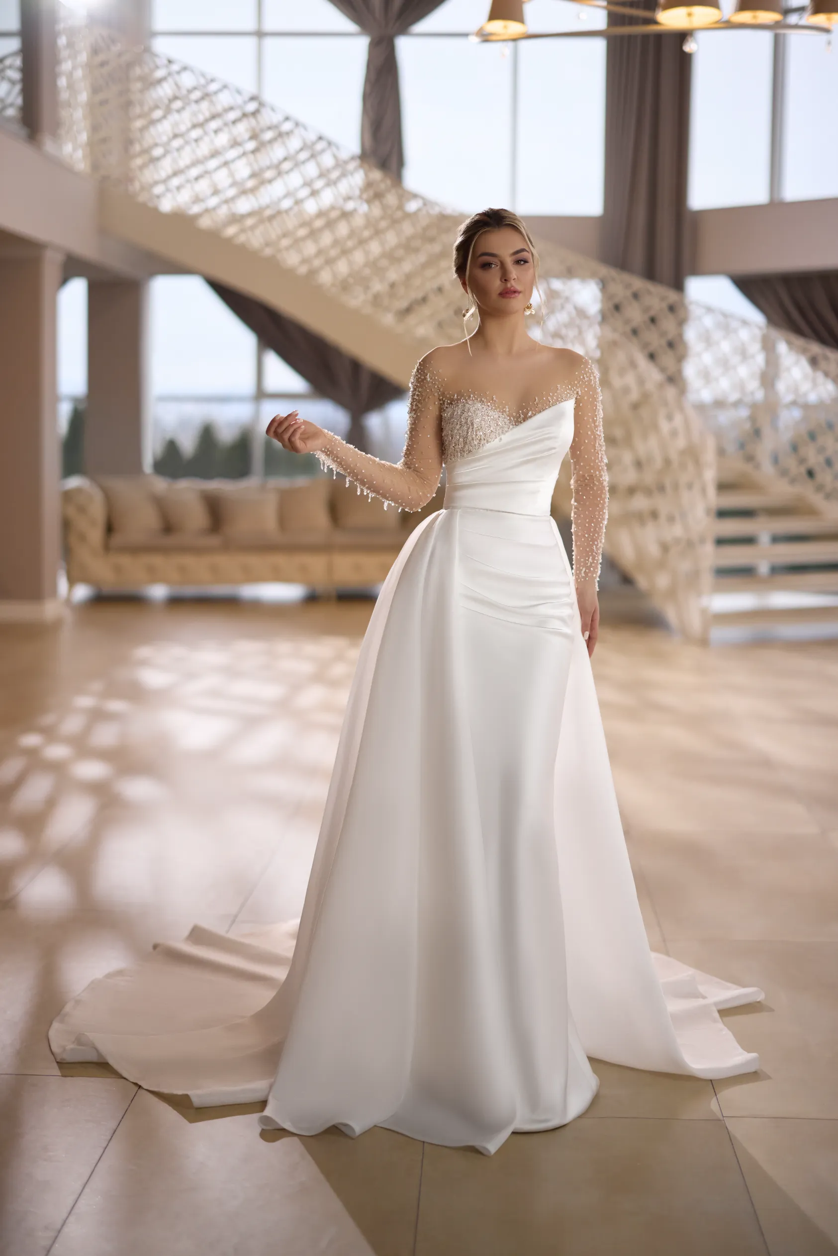 Glitzer Brautkleid Mikado Seide